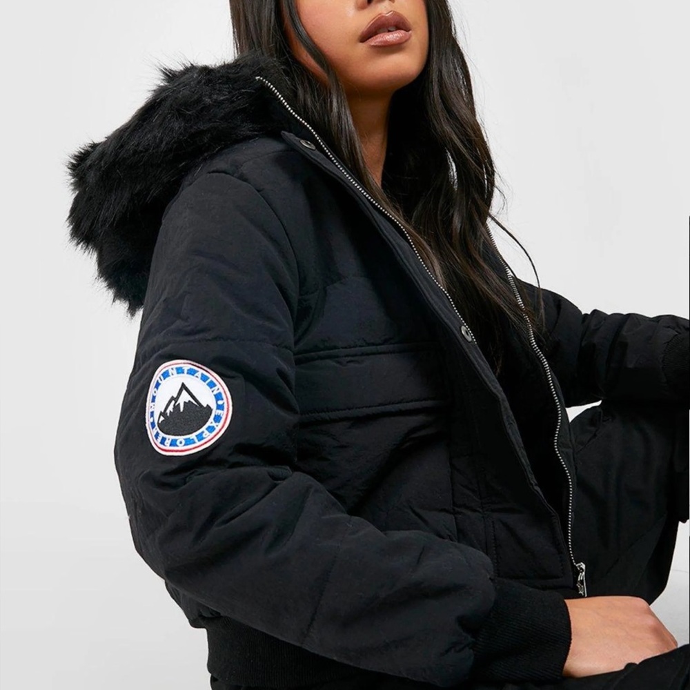 Boohoo Black Faux Fur Hooded Puffer Jacket